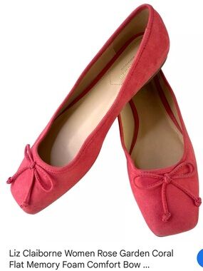 Liz Claiborne Rose Coral Bow Suede Ballet Flats